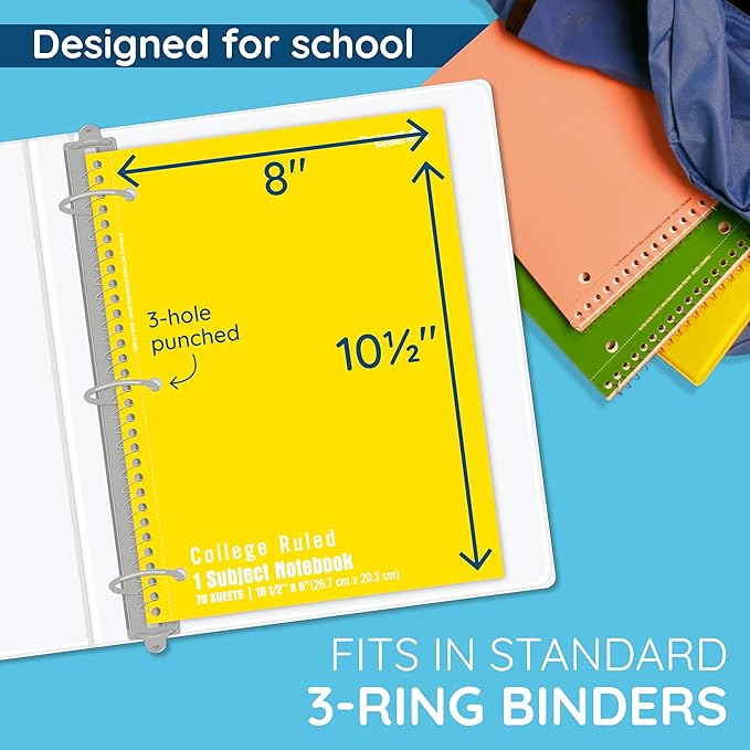 Blue Summit Yellow Spiral Notebooks Bulk, One Subject Spiral Notebook College Ruled, Perforated Notebook, 8 x 10.5 for Work and School, Paper, College Ruled, Bulk 48 Pack-DeskLoop Office