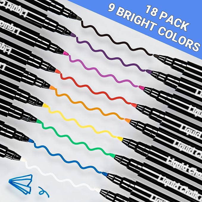 JR.WHITE Liquid Chalk Markers, 18 Pack Wet Erase Markers - Image 2