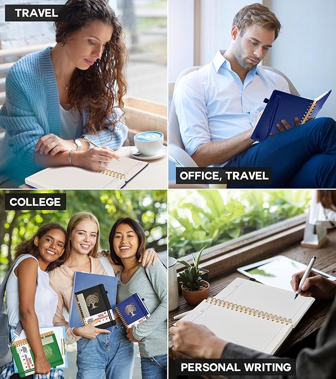 Large Spiral Notebook Journal for Women Men - 300 Numbered Lined Pages, College Ruled, A4 Hardcover Spiral Bound Notebook for School, Work, Note Taking, Writing, Leather Spiral Journal 8.5"x11"-DeskLoop Office