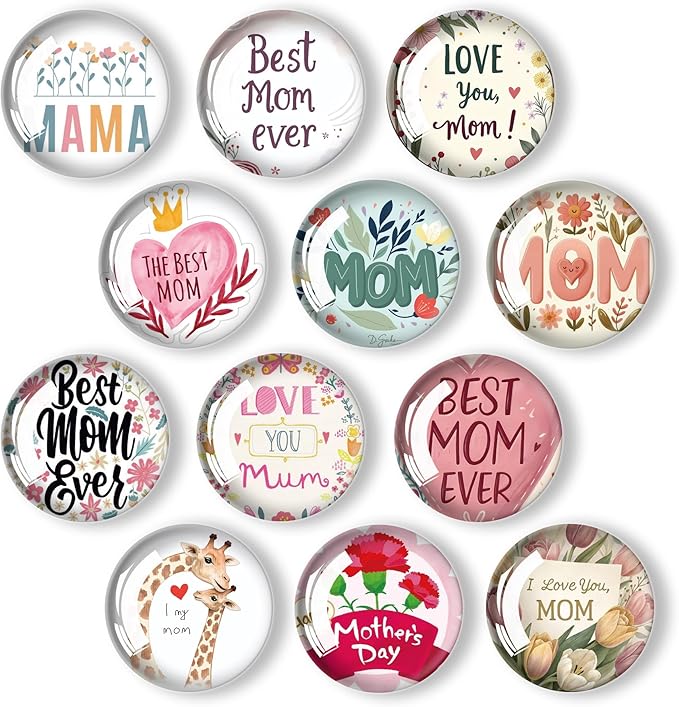 12Pcs Glass Refrigerator Magnet Fridge Sticker,Mothers Day Fridge Magnets Decoration for Crafts,Strong Fridge Magnets for Kitchen, School,Office Whiteboard, Cabinet and Dishwasher-DeskLoop Office