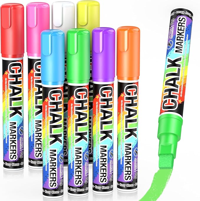 Jumbo Chalk Window Markers for Cars Glass Washable: 8 Colors Liquid Chalk Markers Pen with 10mm Wide Tip, Chalkboard Marker, Window Paint Marker for Car Window, Blackboard, Auto Windshield Decorations-DeskLoop Office