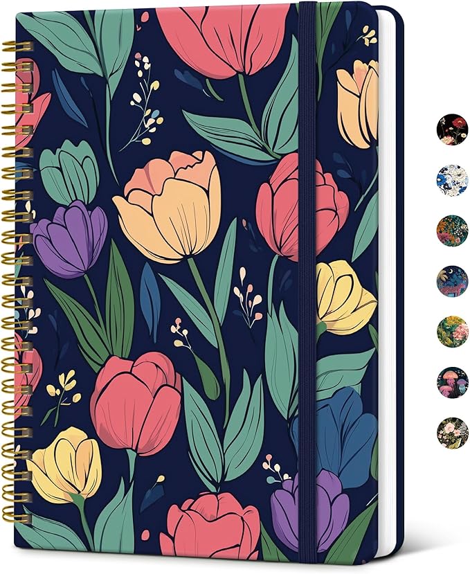 Taja Spiral Journal Notebook for Women, Pretty Hardcover Lined Notebook for by Taja