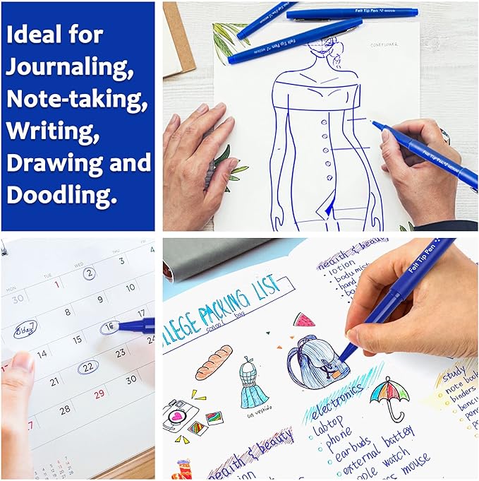 Lelix Felt Tip Pens, 30 Blue Pack, 0.7mm Medium Point, Felt Tip Markers Pens for Journaling, Writing, Note Taking, Planner, Perfect for School Office and Art Supplies-DeskLoop Office