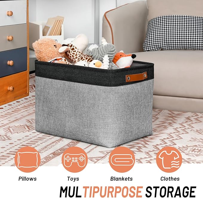 DULLEMELO Fabric Storage Bins - Decorative Large Baskets for Home Shelves & Bedroom, Canvas Toy Organizers (Black & Gray)-DeskLoop Office