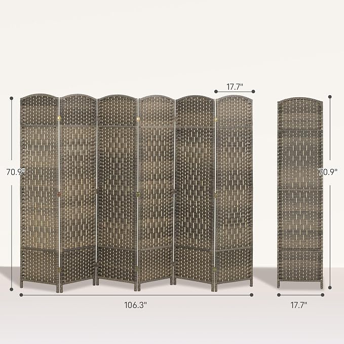 HOMCOM 6 Panel Room Divider, Hand-Woven Freestanding Wall Partition - Image 7