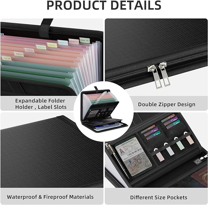 Fireproof Accordion File Organizer, Portable Expanding File Folder - Image 5
