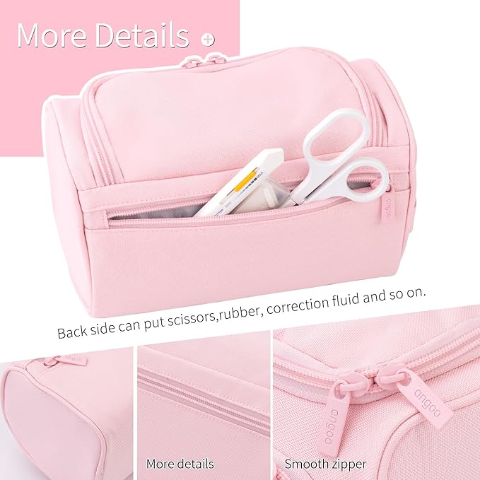 HVOMO Big Capacity Pencil Case High Large Storage Pouch Marker Pen Case Travel Simple Stationery Bag School College Office Organizer for Teens Girls Adults Student（Pink）-DeskLoop Office