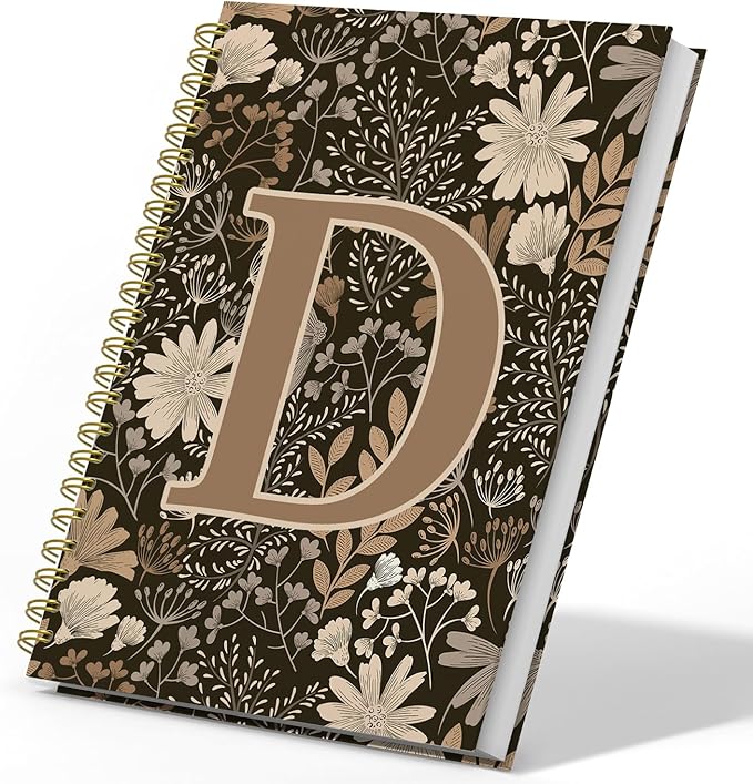 Initial D Personalized Journal Notebook, Boho Floral Journaling Notebooks for Women Girls, Costom Monogrammed Gifts for Women Mom Girls Friends, Letter Spiral Notebook, 5.5x8.3-DeskLoop Office