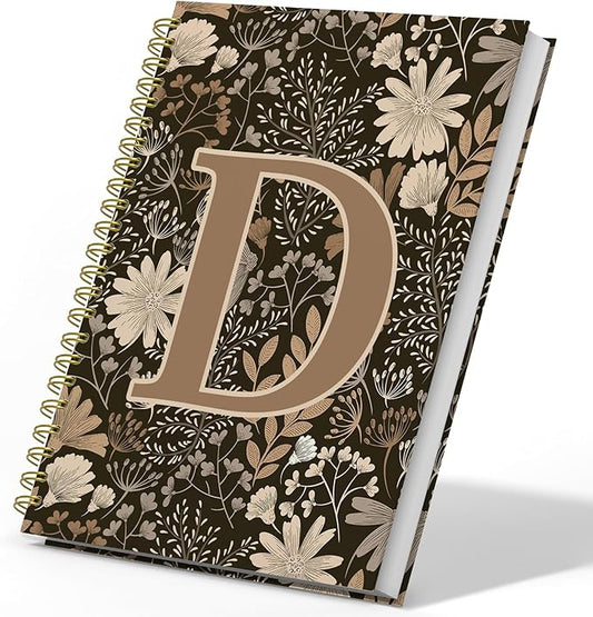 Initial D Personalized Journal Notebook, Boho Floral Journaling Notebooks for Women Girls, Costom Monogrammed Gifts for Women Mom Girls Friends, Letter Spiral Notebook, 5.5x8.3-DeskLoop Office
