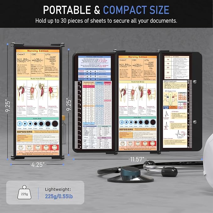 Nursing Clipboard Foldable, Foldable Clip Board w/Nursing Edition Cheat Charts - Image 2