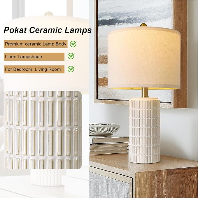 PoKat 20.75" Small Modern Ceramic Table Lamps Set of 2 - Image 6