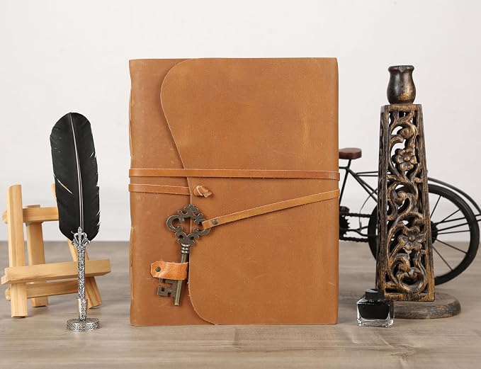 Leather Journal with Deckle Edge Paper 8x6 inch and Vintage Key | Handmade - Image 7