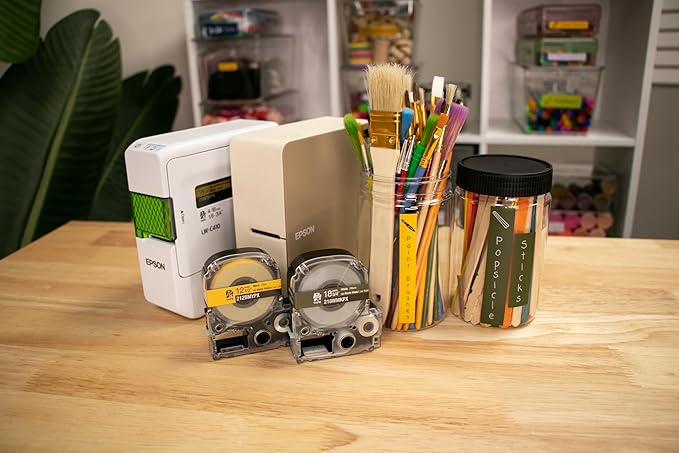 Epson LABELWORKS 218WMKPX Genuine PET (Polyester) Tape Cartridge - White on Matte Khaki Designer Craft Label Maker Tape - 3/4" (18MM) Wide, 26'-DeskLoop Office