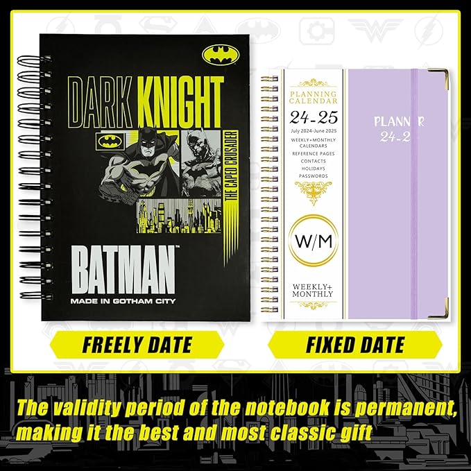 Super Hero Academic Planner, Weekly Monthly Daily Agenda, Custom Date Organizer for Time Management, Spiral Bound Notebook with Colorful Tabs,Datebooks for Student, Adult(Black Gold)-DeskLoop Office