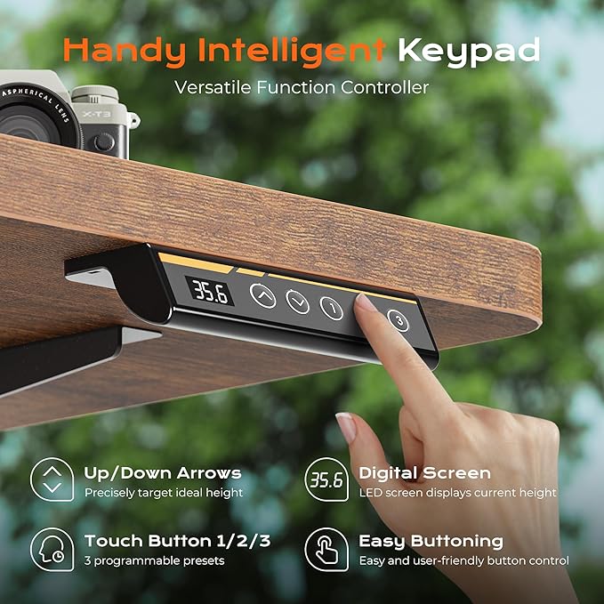 Huuger 48 x 28 Large Electric Standing Desk, Height Adjustable Desk, 27.6" Deep Desktop, Stand up Gaming, 2 Hooks, 3 Preset Heights, for Home Office, Rustic Brown-DeskLoop Office