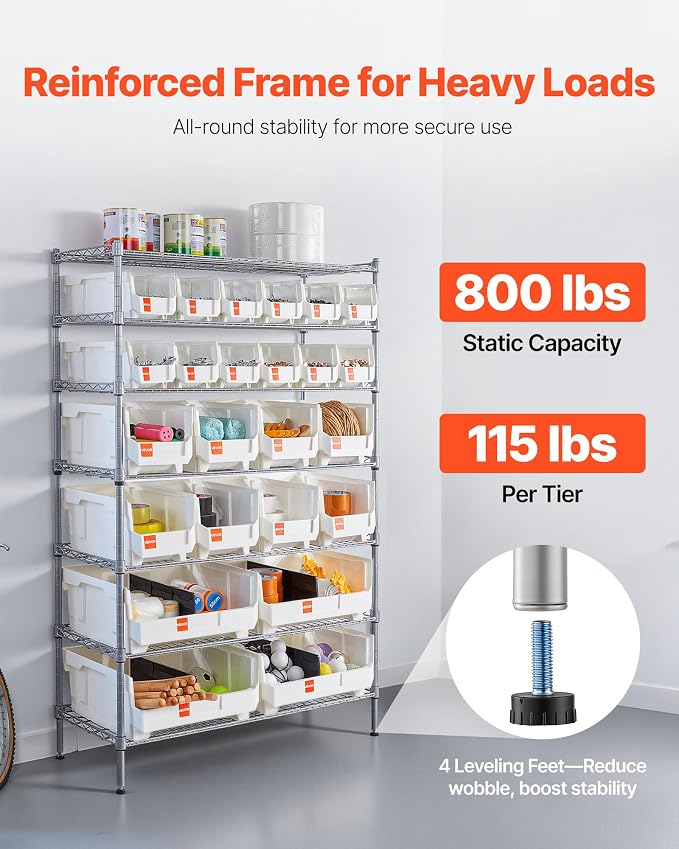 VEVOR 7-Tier Rolling Bin Storage Rack, 24 Organizer Bins, Bin Rack Storage - Image 5