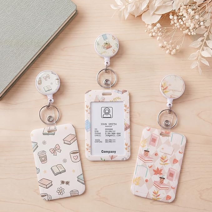 3 Set Badge Holder Retractable Reel Book Pattern ID Badge Holders - Image 6