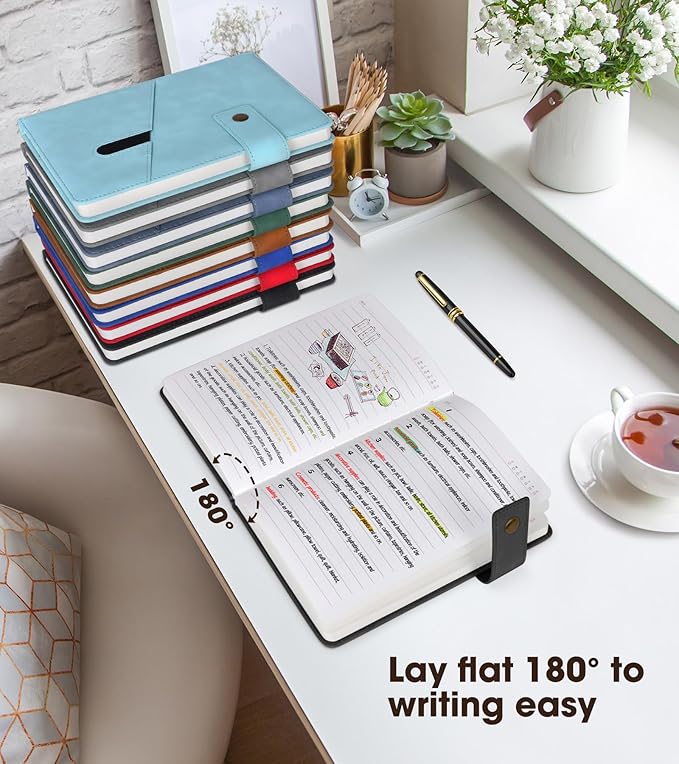 Black A5 Lined Leather Journal Notebook for Men Women,5.9" X 8.4" Personalized Hardcover Journal with Pen,200 Pages 100 Gsm Thick Ruled Paper Daily Diary for School,Travel,Work,Writing-DeskLoop Office