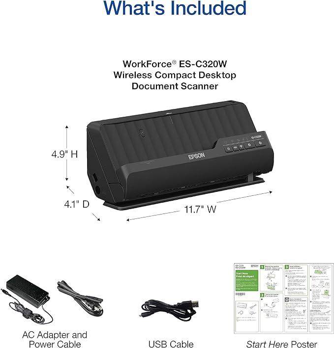 Epson - Workforce ES-C320W - Wireless Compact Desktop Document Scanner - 2-Sided Scanning and Auto Document Feeder - Paper and Card Scanner - Black-DeskLoop Office