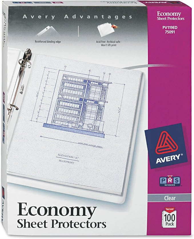 Avery Economy Clear Sheet Protectors, Acid Free, Box of 100 by Avery