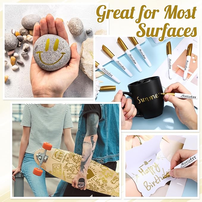 180 Pcs Metallic Permanent Markers Bulk Fine Point Metallic Markers Pens for Fabric, Black Paper, Cards, Scrapbook, Wood, Plastic, Canvas, Mugs, DIY Art Crafts, Etc(Gold)-DeskLoop Office