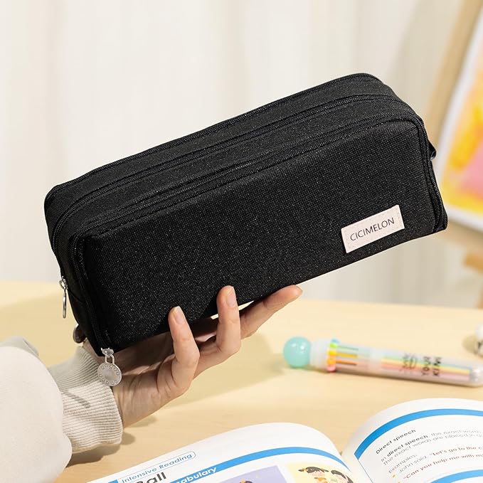 CICIMELON Large Capacity Pencil Case 3 Compartment Pouch Pen Bag - Image 2