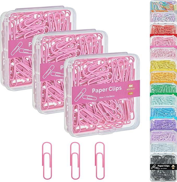 NEEWAY Small Paper Clips, 1.1 Inch Vinly Coated Colored Paperclips, 3 Pack of by NEEWAY