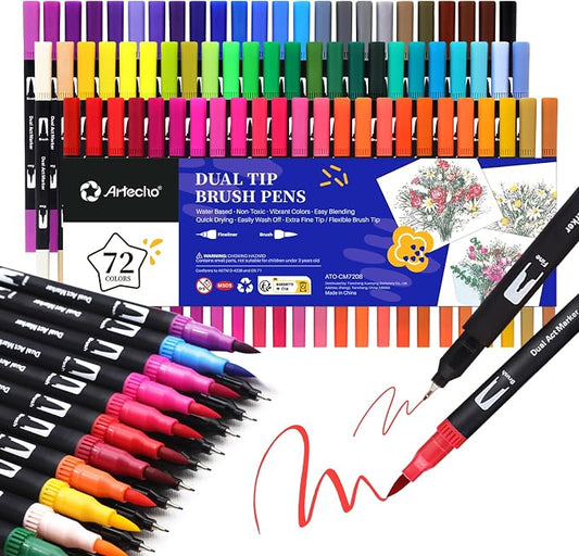Artecho 72 Colors Markers for Adult Coloring Books, Dual Tip Markers for School by Artecho