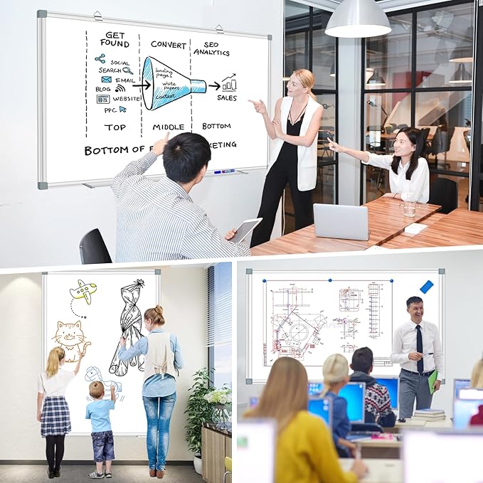 H-Qprobd 6'x4' Large Magnetic White Board Dry Erase Whiteboard with Aluminum Frame, 72"X48" Hanging White Boards for Wall with Long Pen Tray, Presentation Board for Office Classroom Home-DeskLoop Office
