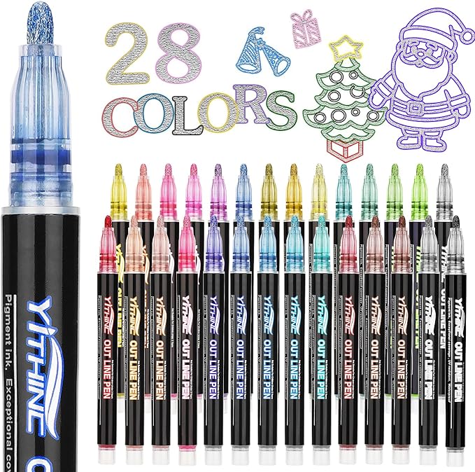 Outline Markers, 28 Metallic Shimmer Glitter Gel Pens, Tween Teen Girl Gifts by YITHINC