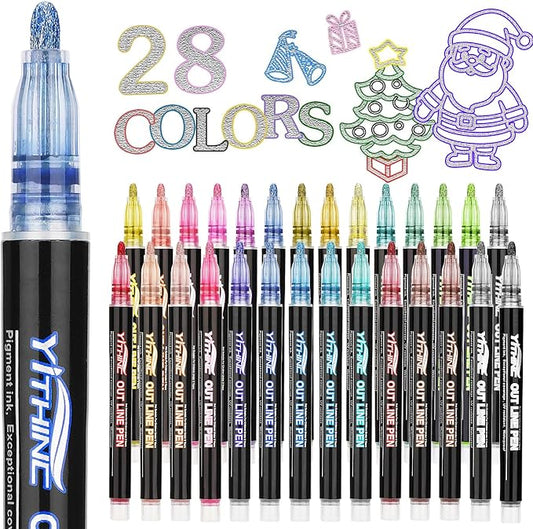Outline Markers, 28 Metallic Shimmer Glitter Gel Pens, Tween Teen Girl Gifts by YITHINC