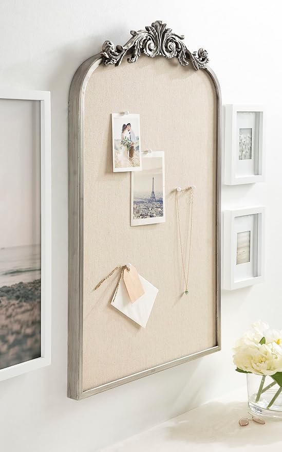 Kate and Laurel Arendahl Arch Pinboard; Silver; 19 x 31; Framed Arched Ornate - Image 3