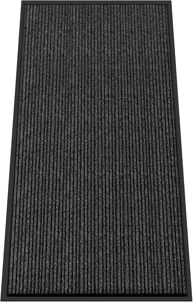 Kuyal Front Door Mat, 4'x8' Indoor Outdoor Entrance Mat, Commercial Floor Mats Inside Outside Entrance, Heavy Duty Durable Welcome, Rubber Backing Non Slip Outdoor Mats for Entryway,Black-DeskLoop Office