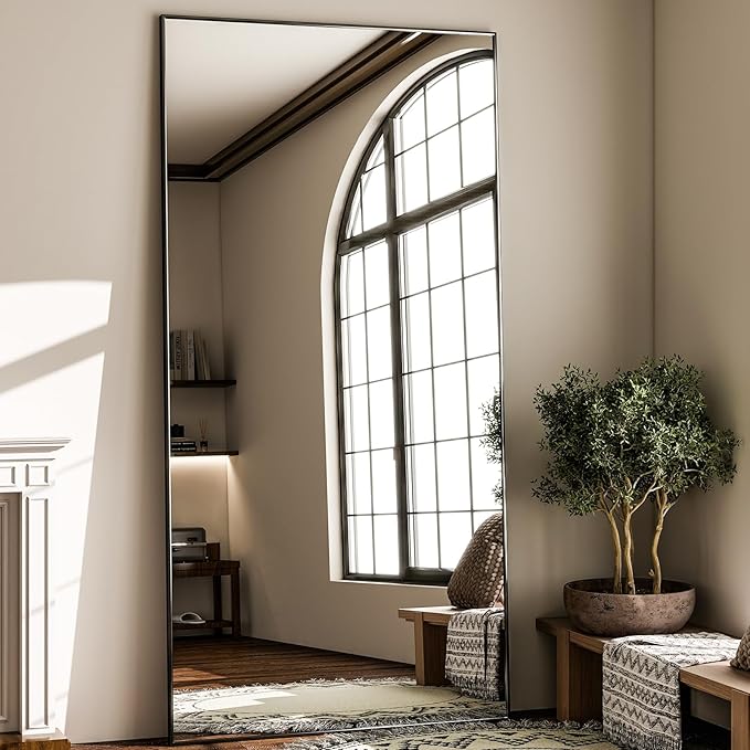 GLSLAND 71"x31" Full Length Mirror Extra Large Hanging or Leaning Rectangle Mirror Aluminum Alloy Thin Frame Bedroom Floor Dressing,Black-DeskLoop Office