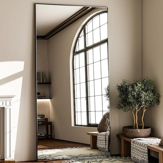 GLSLAND 71"x31" Full Length Mirror Extra Large Hanging or Leaning Rectangle Mirror Aluminum Alloy Thin Frame Bedroom Floor Dressing,Black-DeskLoop Office