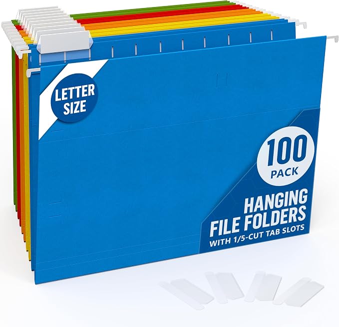 100 Pack Hanging File Folders Letter Size by Juzari