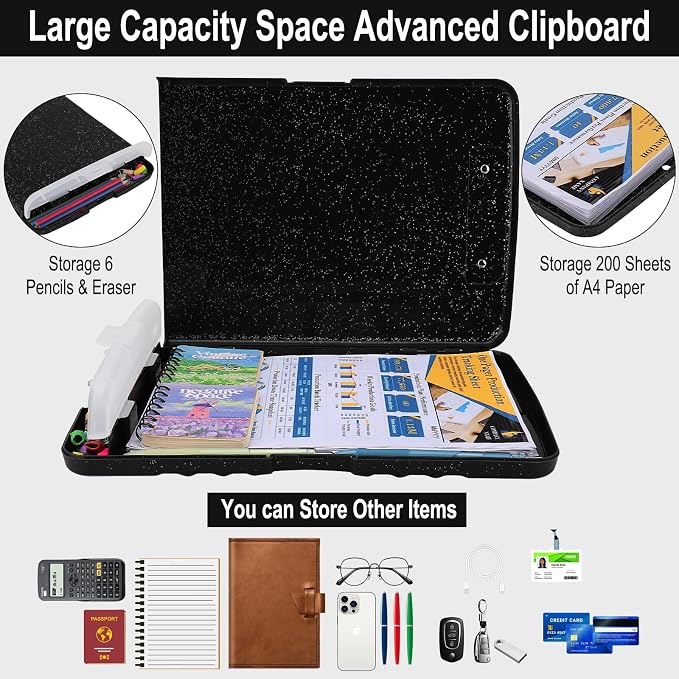 HWPRATO Glitter Clipboard with Storage, Clip Boards 8.5x11 with Pen Holder - Image 3