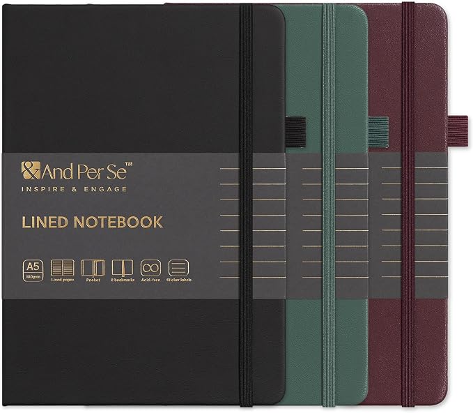 &And Per Se Lined Notebooks 3-Pack Gift Set, A5 Hardcover Journals, 160 Pages by AndPerSe