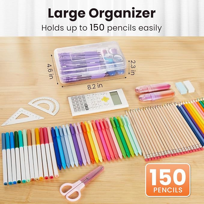 Sooez Plastic Pencil Case Box 6 Pack, Large Crayon Maker Pen Organizer - Image 2