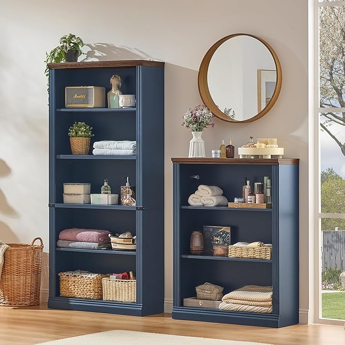 RWYHG 70" Blue Tall Bookshelf, 5-Tier Thick Wooden Book Shelf - Image 5