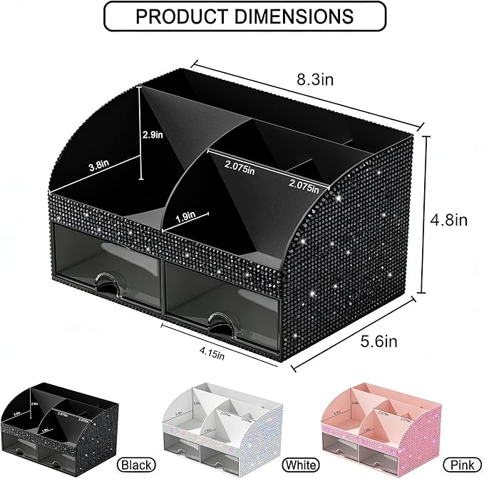 Bling Makeup Organizer with Drawers, Cosmetic Storage - Image 2
