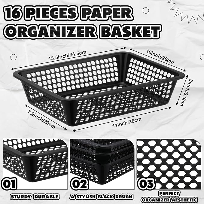 Zhehao 14 x 10 x 3 Inch 16 Pack Paper Organizer Basket Small Plastic Storage - Image 2