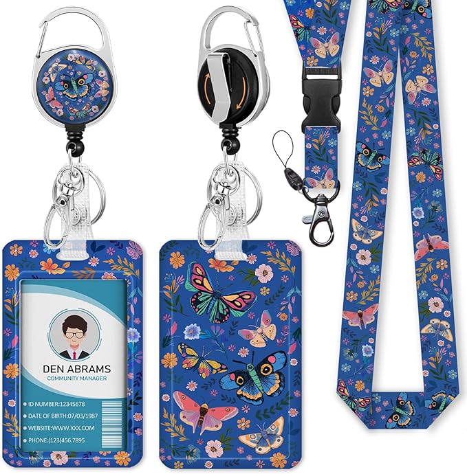 Piefly Lanyards for Id Badges, Butterfly Flowers Badge Holder by Piefly