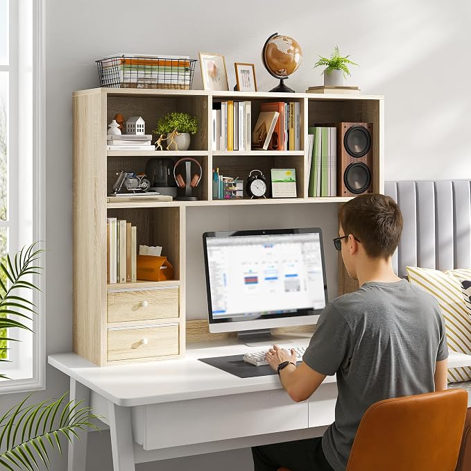 REIBII Desktop Bookshelf, High-Capacity Desk Hutch Organizer - Image 5