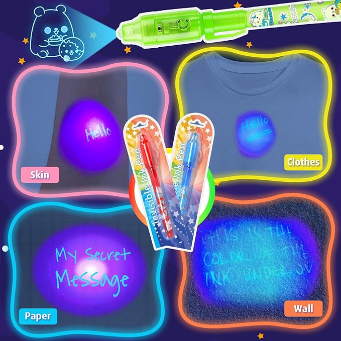 GIFTINBOX Invisible Ink Pen with UV Light for Kids, 24PCS Spy Pen Party Favors for Kids 8-12, Magic Marker for Secret Message, School Supplies Birthday Goody Bag Stuffers for Boys Girls-DeskLoop Office