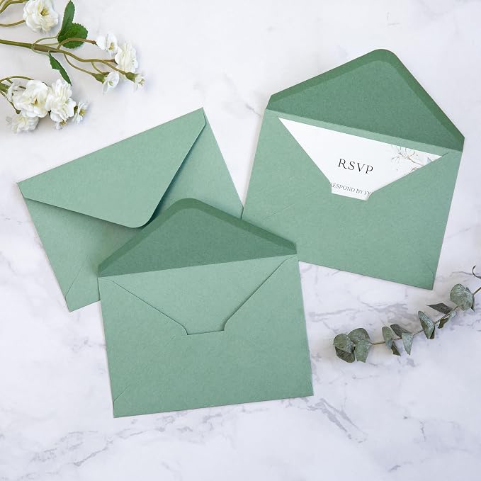 PONATIA 50 Pack A1 Envelopes, 3.63 x 5.2'' Sage Green Envelopes Perfect - Image 5