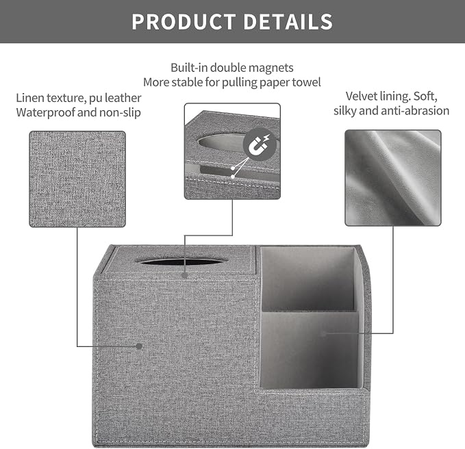 Square Tissue Box Cover Organizer, PU Leather Cube Tissue Box Holder - Image 5