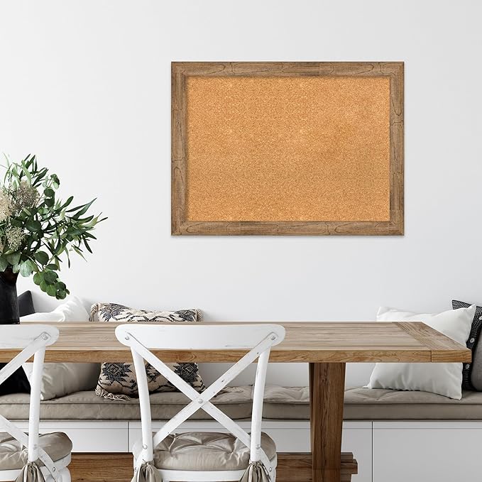 Amanti Art Natural Cork Board for Wall, 24x32 Vision Board with Brown Wood Frame, Medium Corkboard Office Decor for Home Organization, Rustic Farmhouse Corkboard Pinboard to display items for home-DeskLoop Office