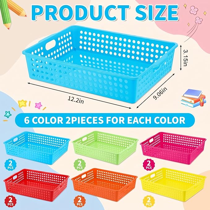 6 Pack Turn in Trays for Classroom, Stackable Letter Size Paper Trays - Image 2