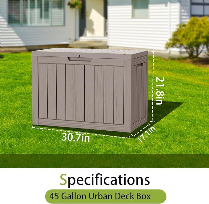 45 Gallon Outdoor Storage Box Waterproof Lockable Resin Deck Box Large, Patio Storage Bin for Pool Accessories Cushion Furniture, Garden Tools, UV-Resistant Outside Delivery Light Coffee-DeskLoop Office